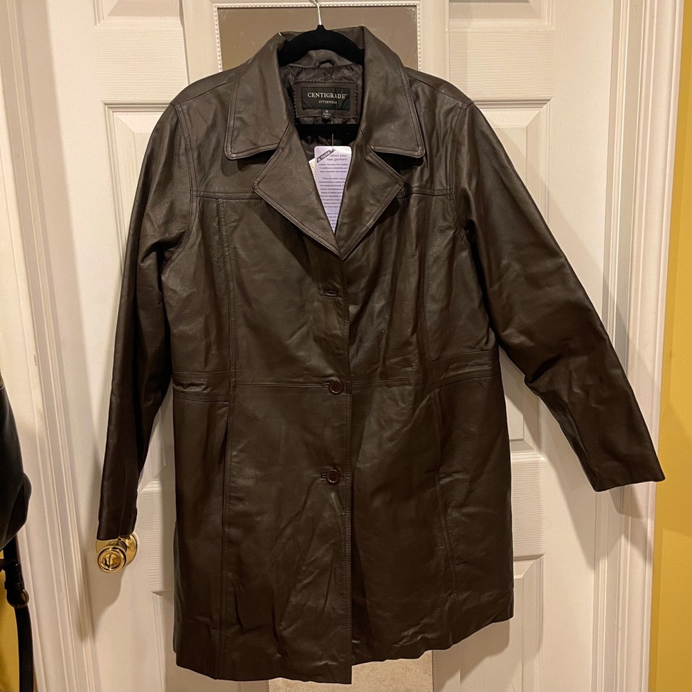 NWT- Centigrade (QVC) Dark Brown Genuine Leather Trench Coat / Jacket - 1X